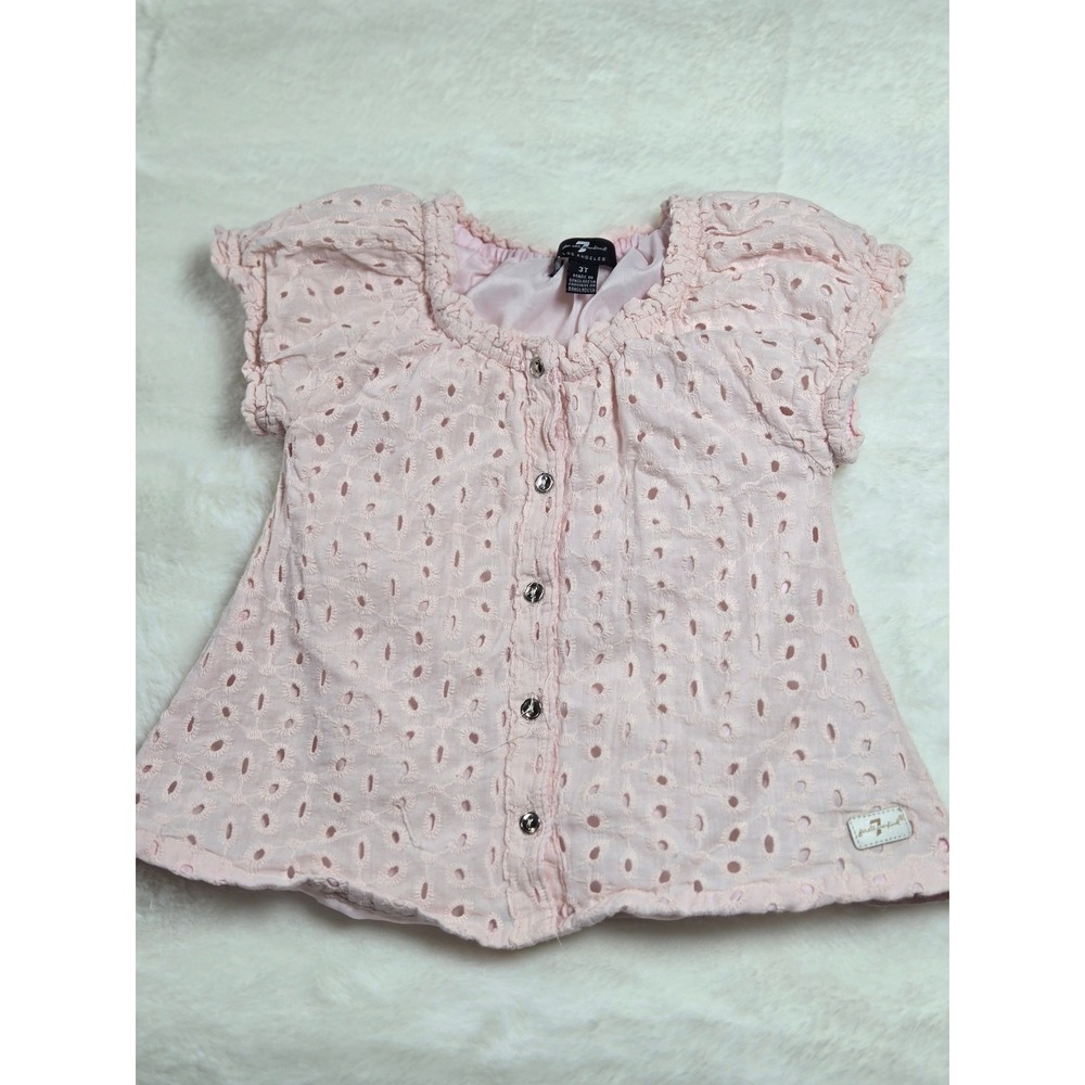 7 For‎ All Mankind Girls Pink Eyelet Cotton Button Front Blouse Top 3T Coquette